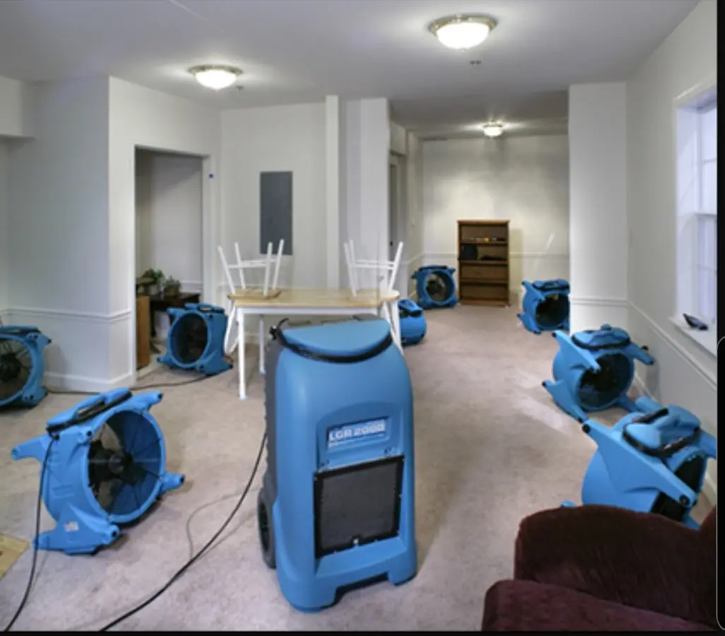 Air movers and dehumidifier setup for Water Damage Restoration in Johns Creek