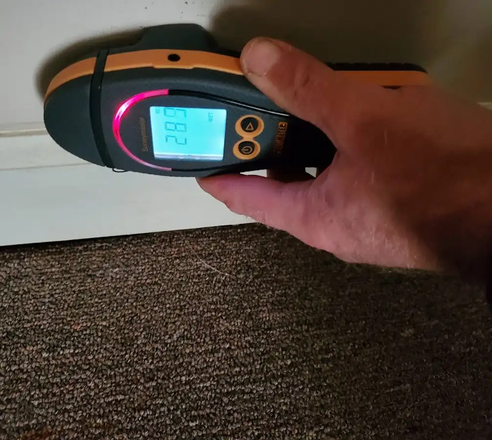 Moisture detection at baseboard during Storm Damage Restoration in Johns Creek